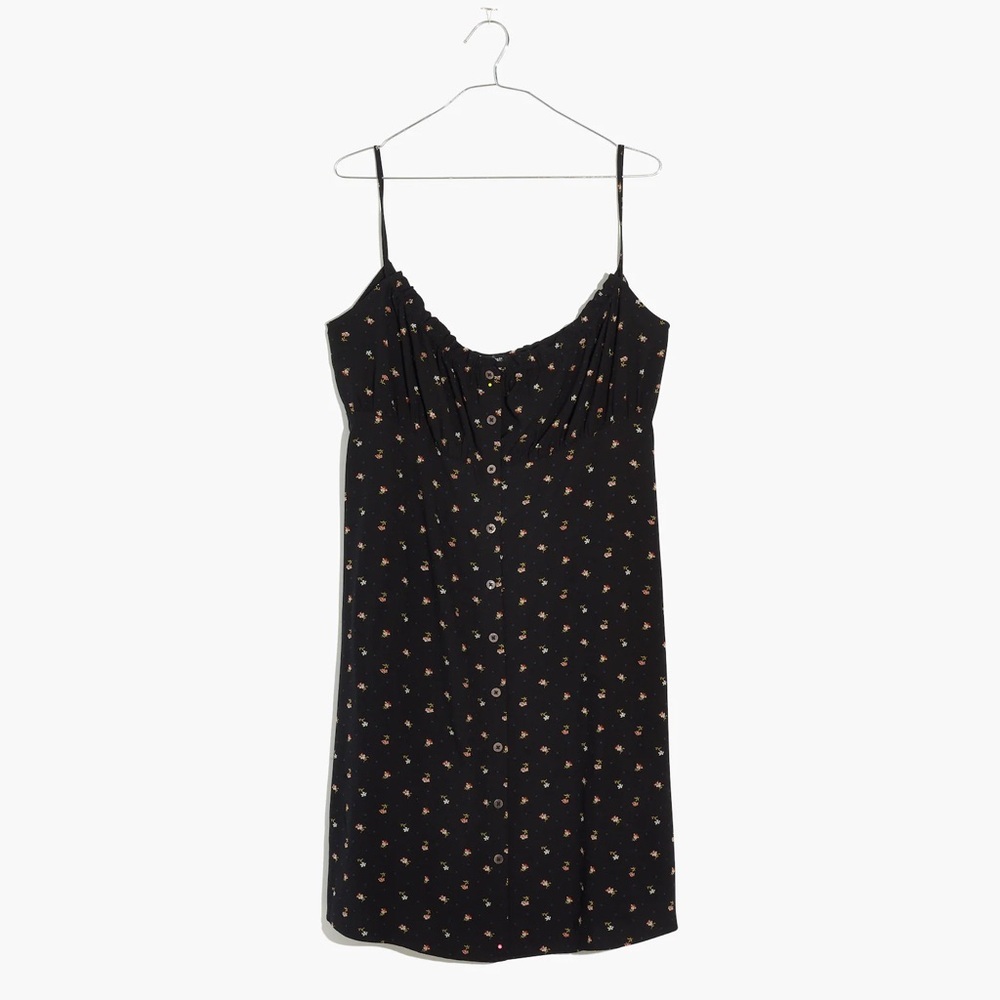 NWT Madewell Tie-Back Button-Front Mini Dress in Geodot Floral True Black